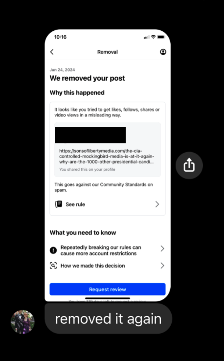 Facebook removal notice smartphone image 3