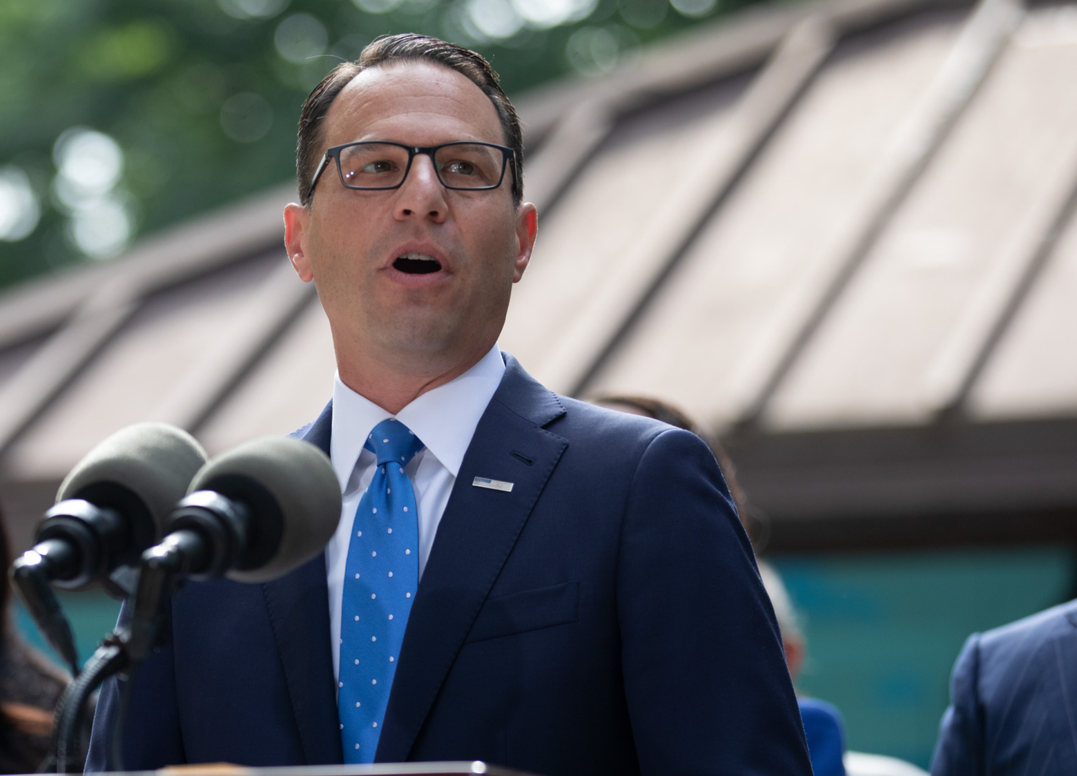 Governor Josh Shapiro of Pennsylvania addresses a crowd