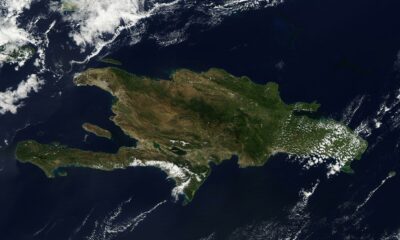 Hispaniola satellite view showing Haiti and Dominican Republic