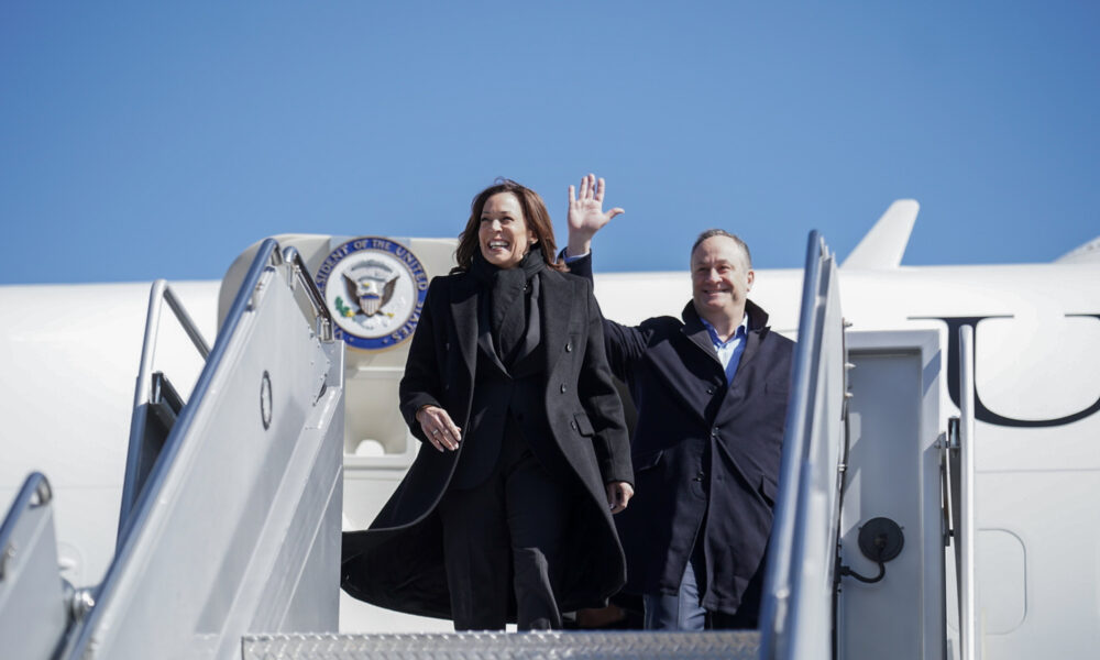 Joe Biden and Kamala Harris deplaning possibly from a C-32