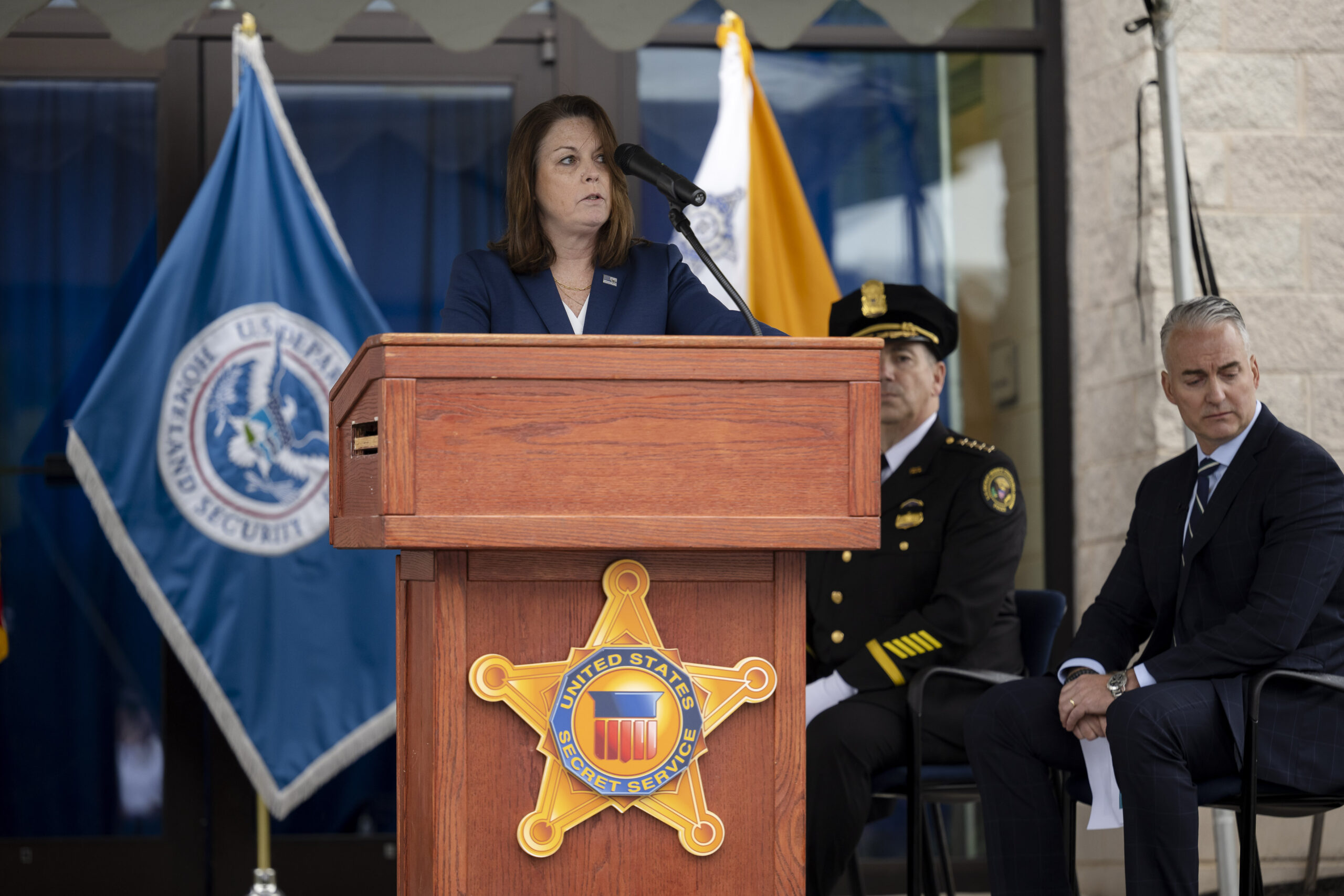 Kim Cheatle, director, United States Secret Service, speaks at Wall of Honor ceremony.