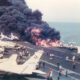 USS Forrestal CVA-59 suffering the fire that almos sank her