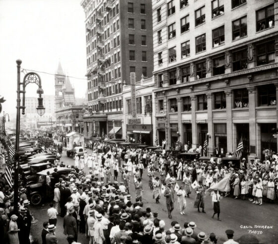 Victory parade in Houston, Texas, mainly medics, after World War One, photo by Cecil Thompson