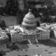 Capitol, aerial view of East Portico from First Avenue Southeast with National Mall in background