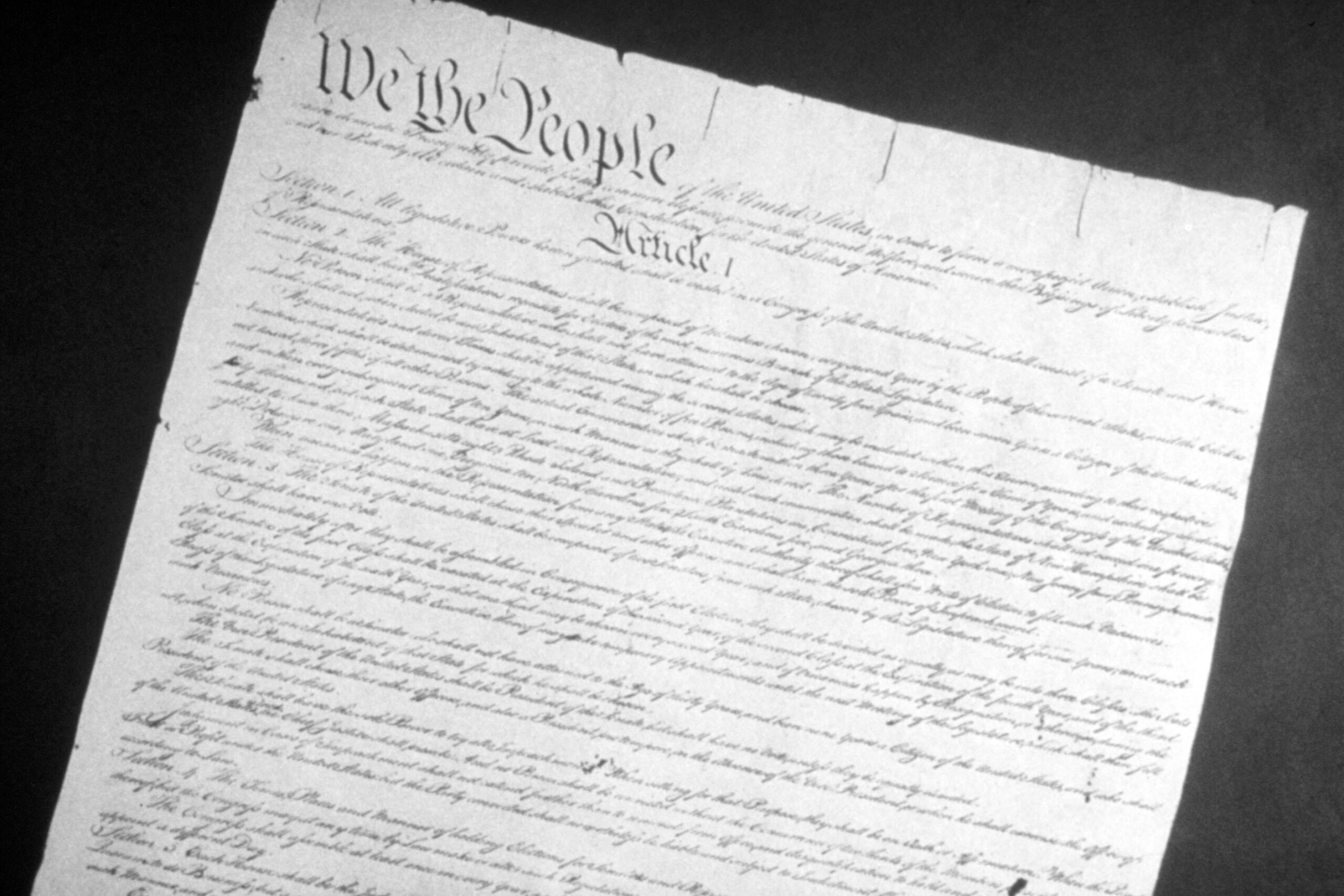 The Constitution of the United States original document in black-and-white