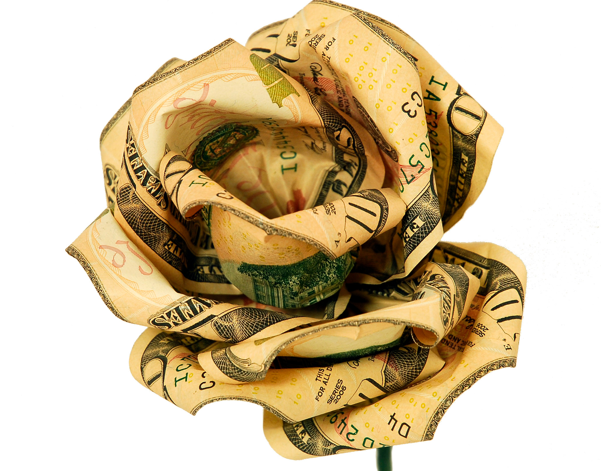 A crumpled ten-dollar bill