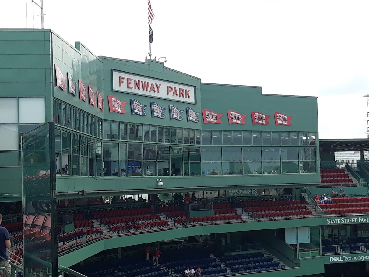 Fenway Park stadium, looking at sky boxes and sport anchor booths