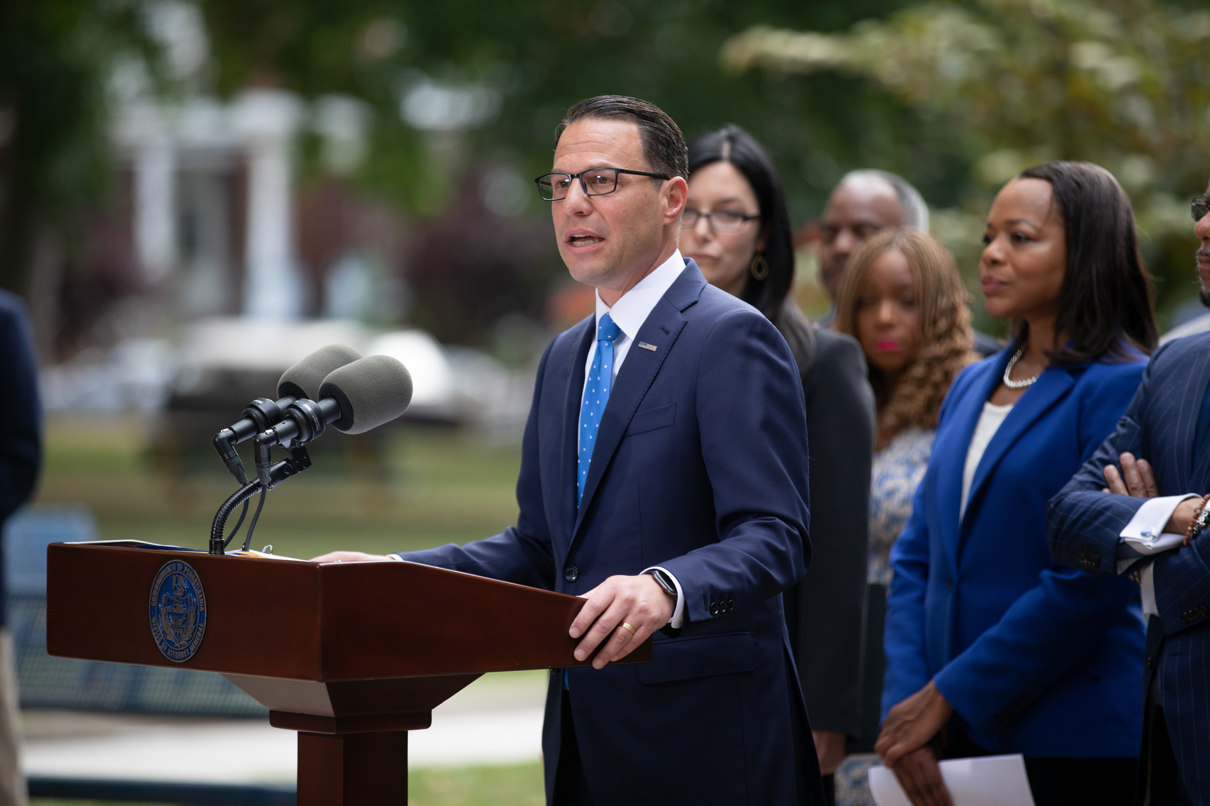 Then-Attorney General Josh Shapiro (D-Pa.) announces the Triden Mortgage Settlement