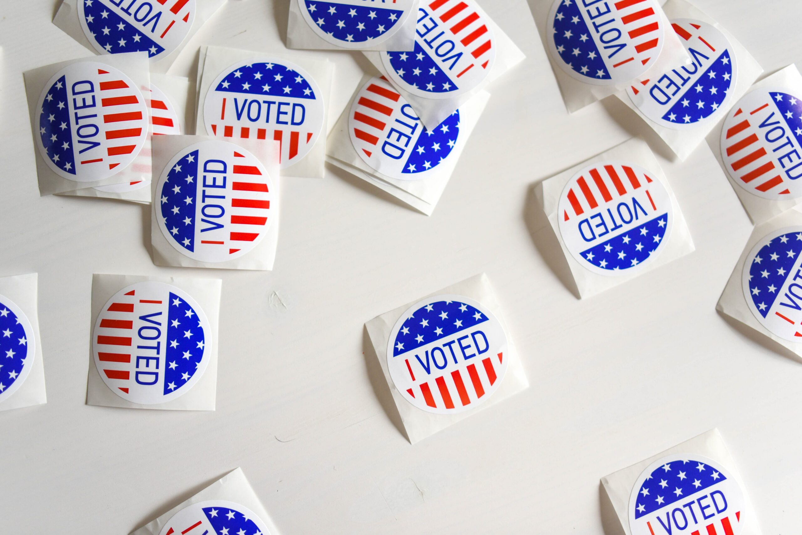 I Voted stickers handed to each voter as he leaves the polling place