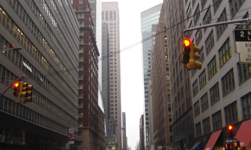 New York City driver's front view of street