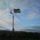 Palestine flag mounted on lamppost