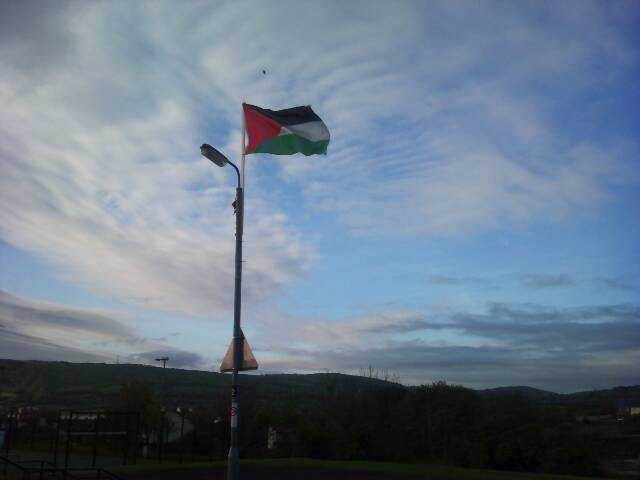 Palestine flag mounted on lamppost