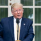 President Donald Trump speaks in front of the Rose Garden at the White House