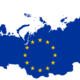 Silhouette of Russia in European Union blue with the ring of stars