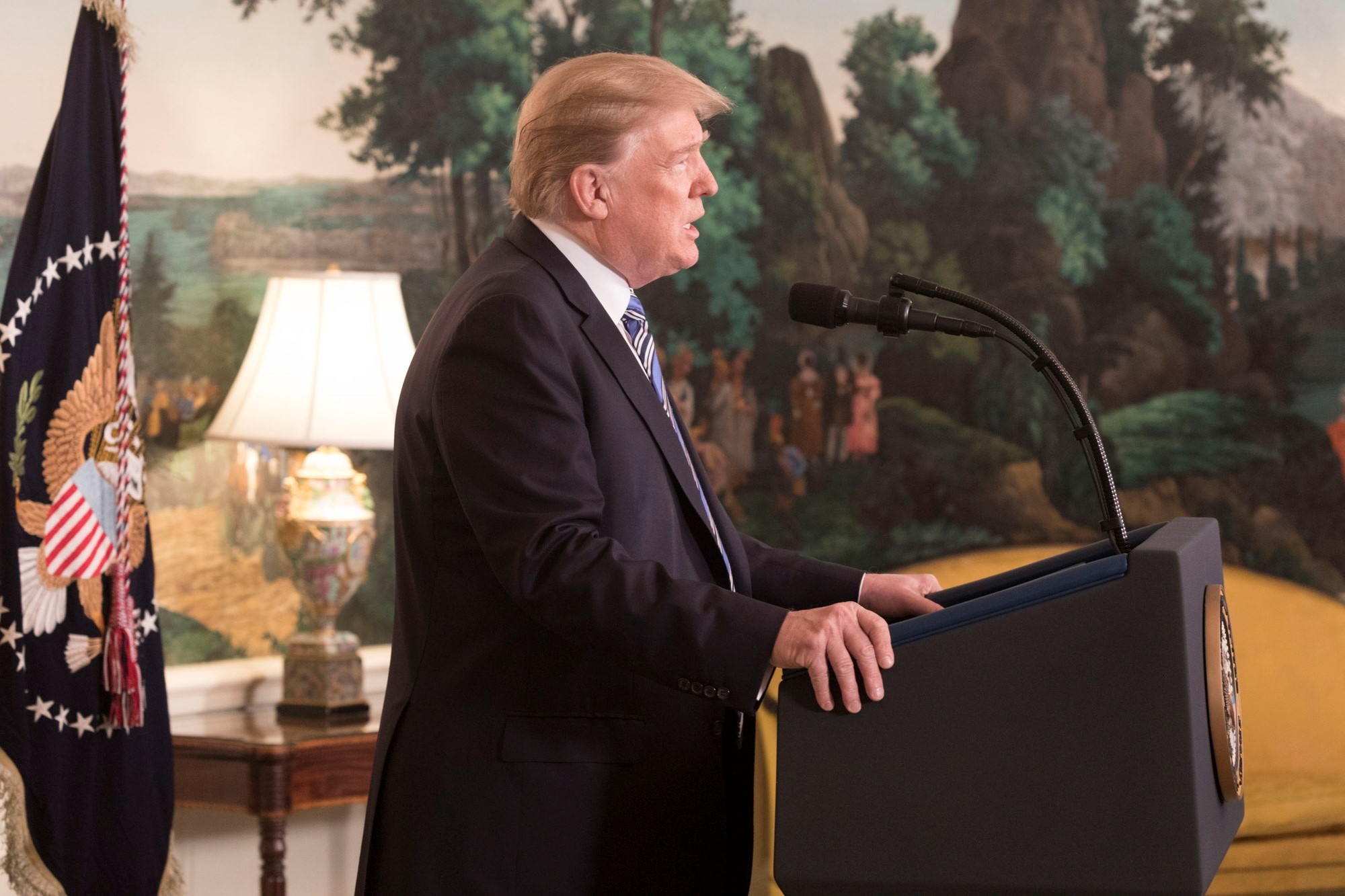 Trump speaking in open air right profile