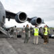 Unloading a USAF C-17 Globemaster III, currently the largest jet cargo transport the Air Force uses.