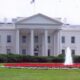 The White House, showing Rose Garden and fountain in close-up