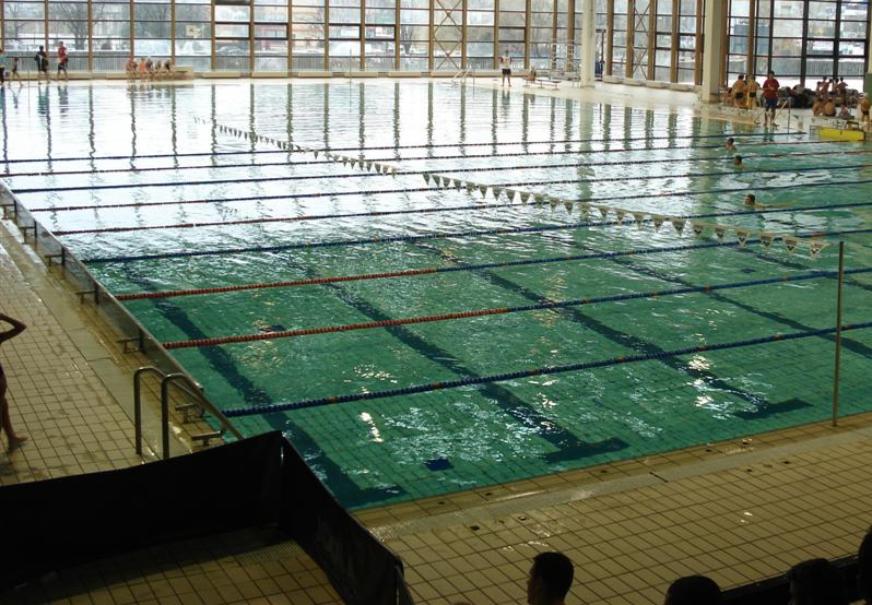 Competition swimming pool with lane markers