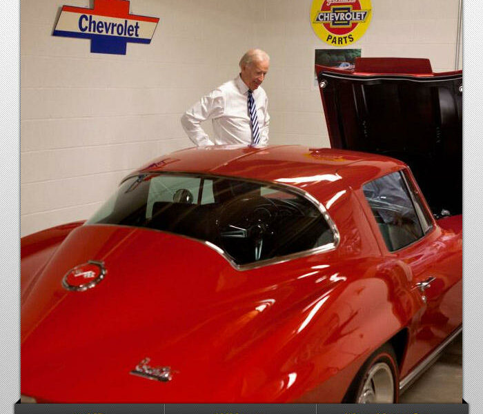 Joe Biden with a Chevrolet Corvette in a garage - 2013 #ImaVetteGuy