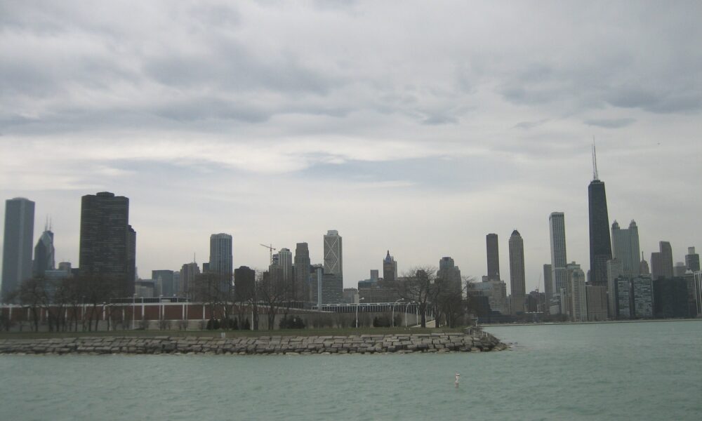 Chicago skyline,under an overcast sky