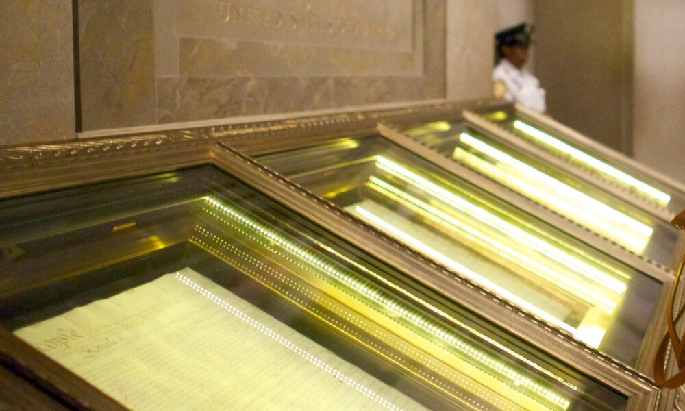 Constitution in four display cases