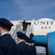 Kamala Harris deplaning at Munich International Airport