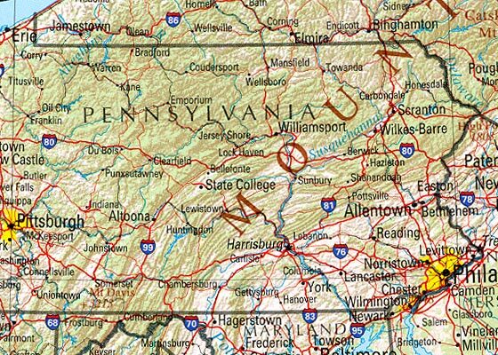 Pennsylvania road map complete showing New Jersey