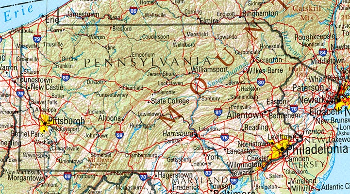 Pennsylvania road map complete showing New Jersey