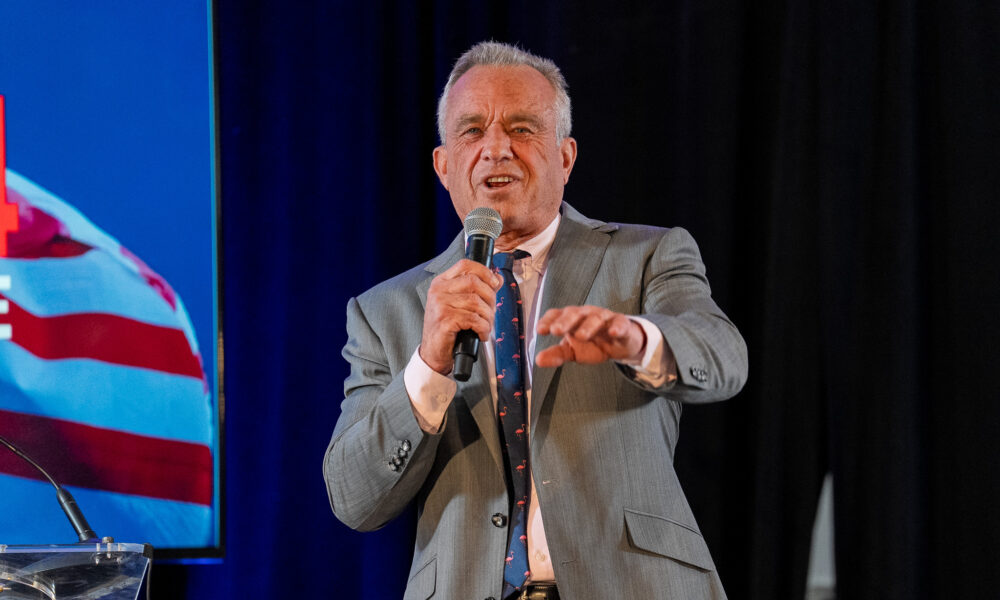 Robert F. Kennedy Jr. addresses a rally in Long Island