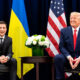 Volodymyr Zelensky and Donald Trump pose for a photograph