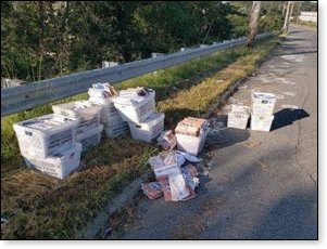 Baskets of ballots discarded in a storm gutter