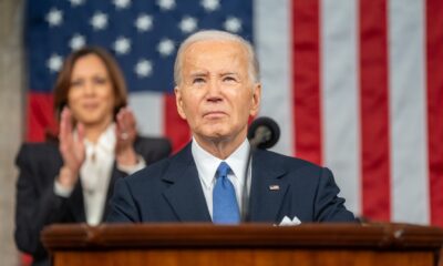 Joe Biden delivers the 2024 State of the Union address as Kamala Harris looks on