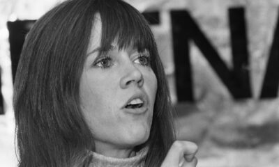 Jane Fonda, in her anti-Vietnam peacenik days, gives a press conference in Delft, Holland in or about 1970.