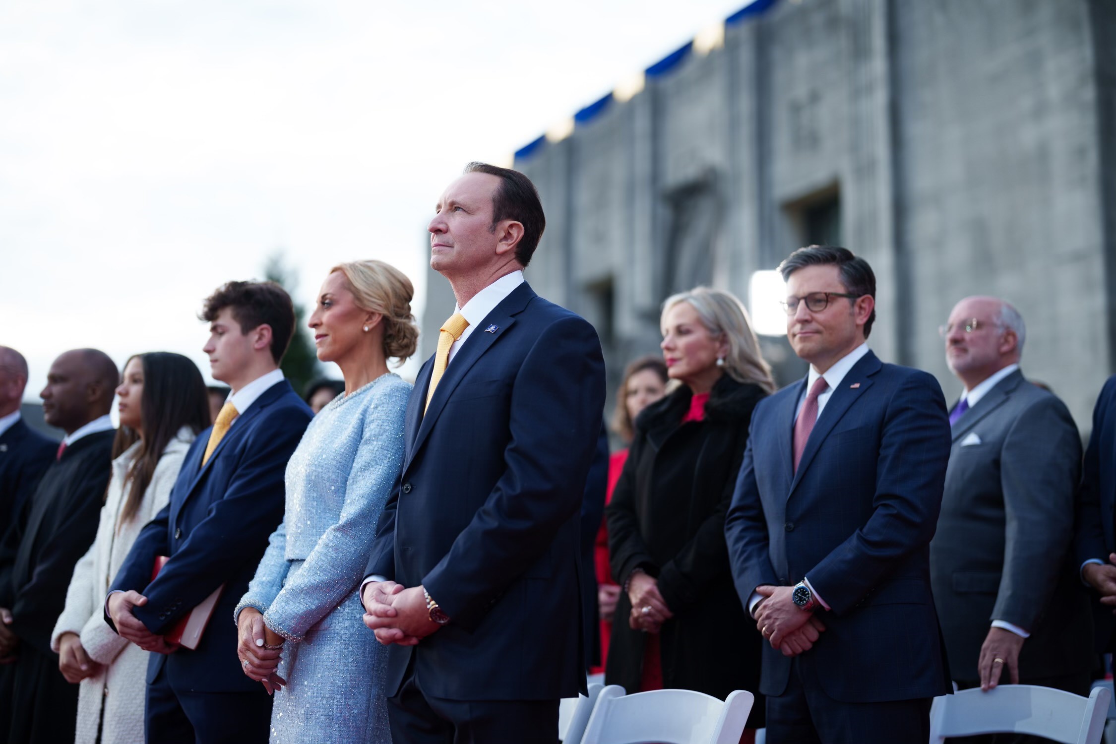 Louisiana inaugurates a new Governor - Jeff Landry, former Attorney General - while Rep. Mike Johnson, Speaker of the House, looks on.