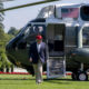 President Donald J. Trump steps off his Marine One VH-3D Sea King after touchdown at Camp David in Maryland.