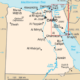 Map of Egypt showing Sinai Peninsula southwest of Israel