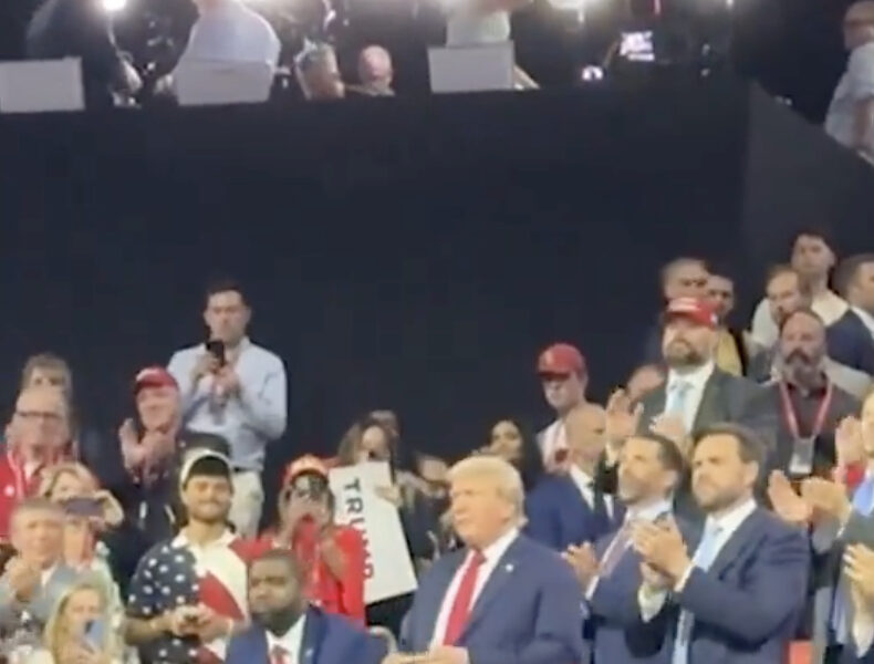 Donald Trump and his family in their box at the Republican National Convention on Day One