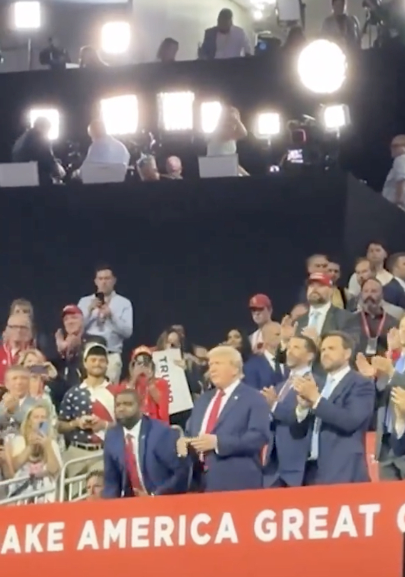 Donald Trump and his family in their box at the Republican National Convention on Day One