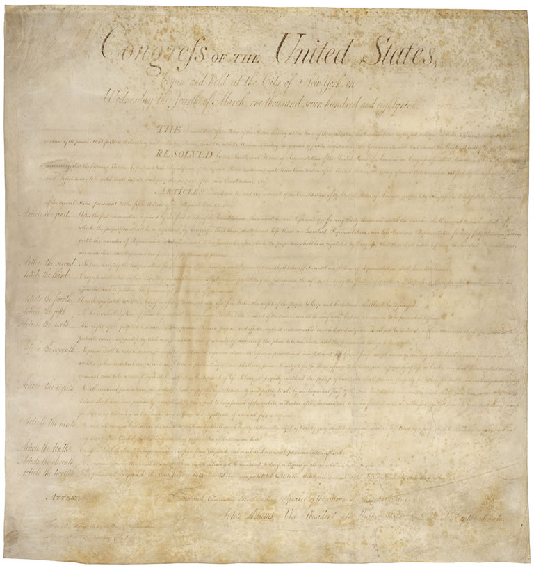 The Bill of Rights original handwritten text