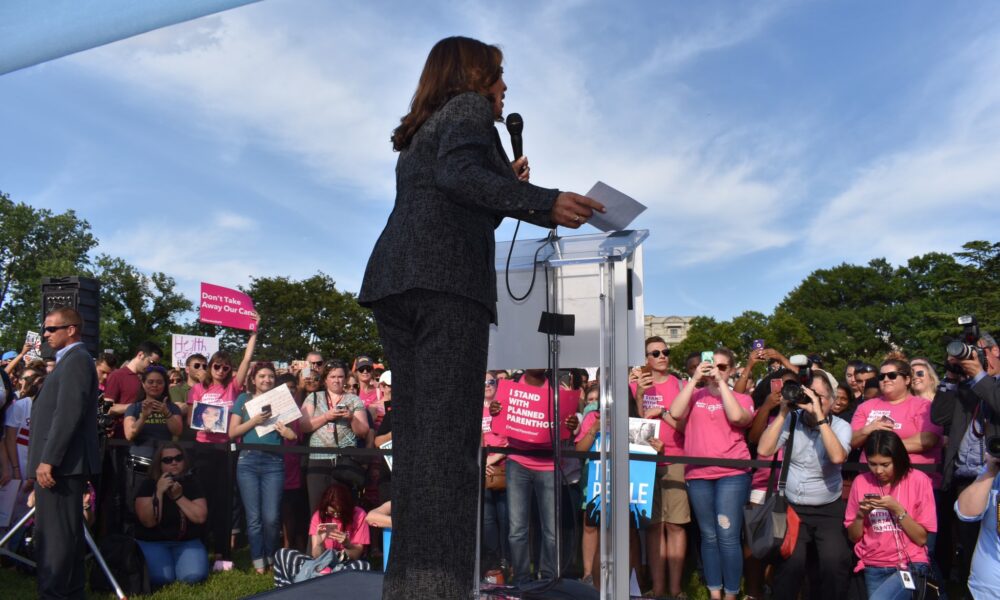 Kamala Harris addresses a pro-abortion rally