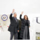 Vice-President Kamala Harris and Second Gent Doug Emhoff prepare to board the C-35 that serves as Air Force Two