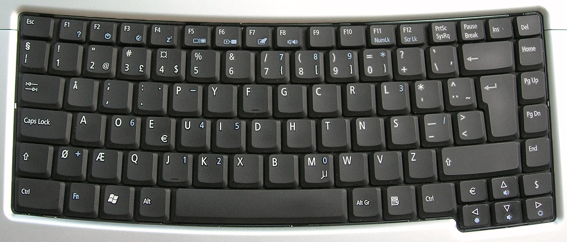 A Dvorak computer keyboard, sporting a more efficient layout and presence of special characters, useful for writing software