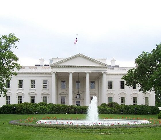 The White House, with the Rose Garden in the foreground