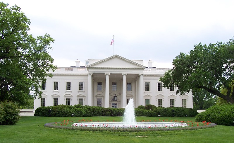 The White House, with the Rose Garden in the foreground