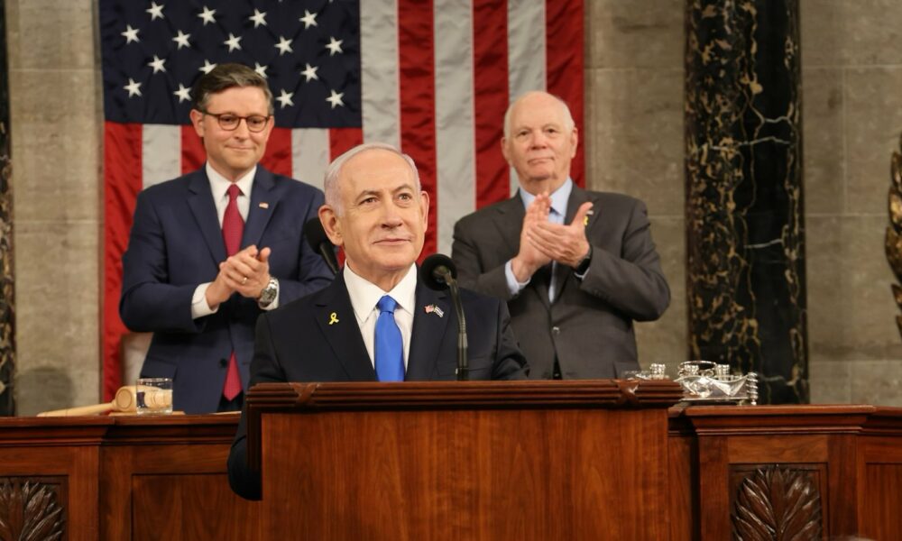 Prime Minister Benjamin Netanyahu of Israel addresses a joint session of the 118th Congress