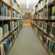 Library bookshelves, looking toward the reference desk