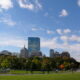 Boston skyline looking from parkland near the Charles River