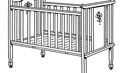 Line drawing of a crib