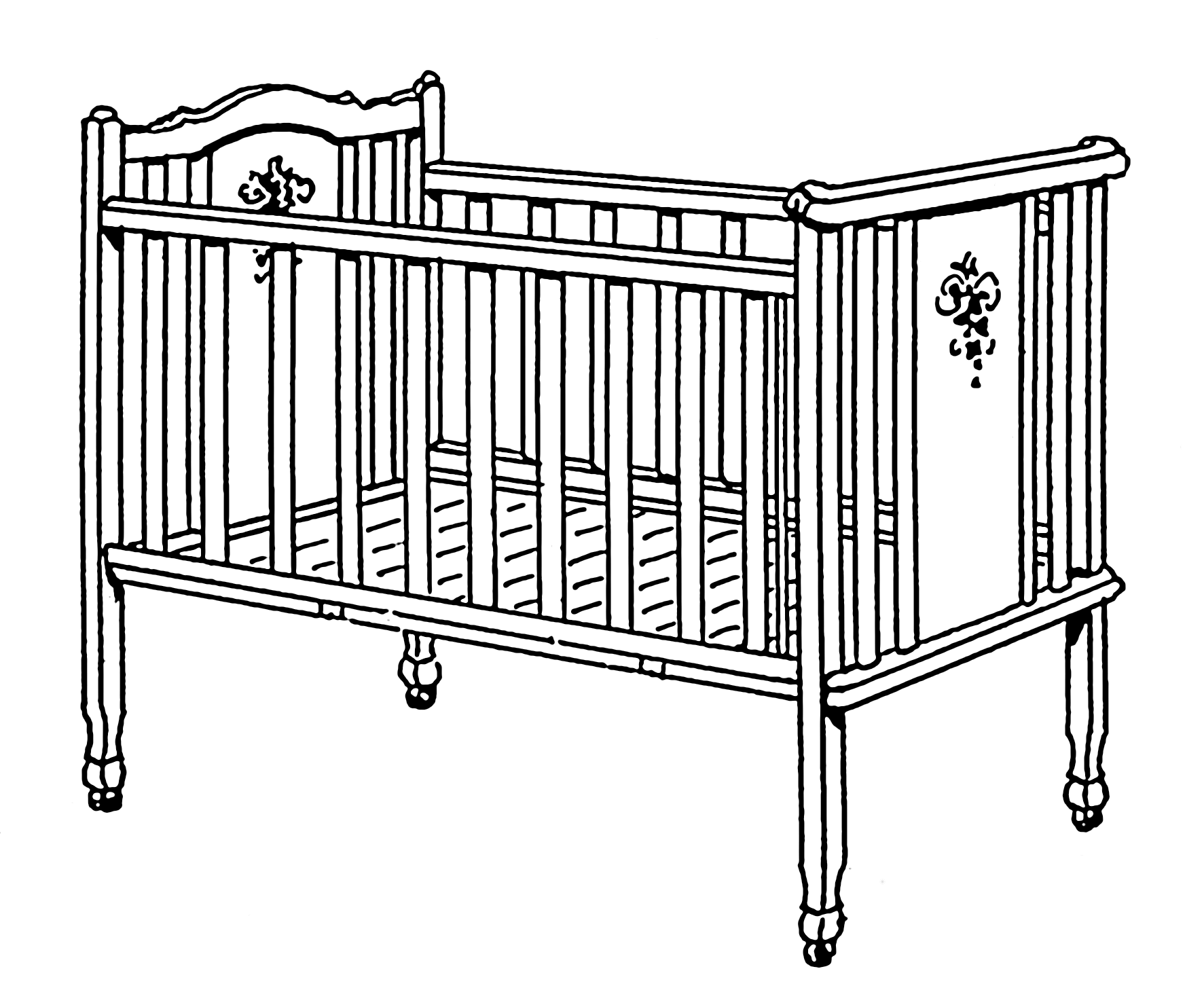 Line drawing of a crib