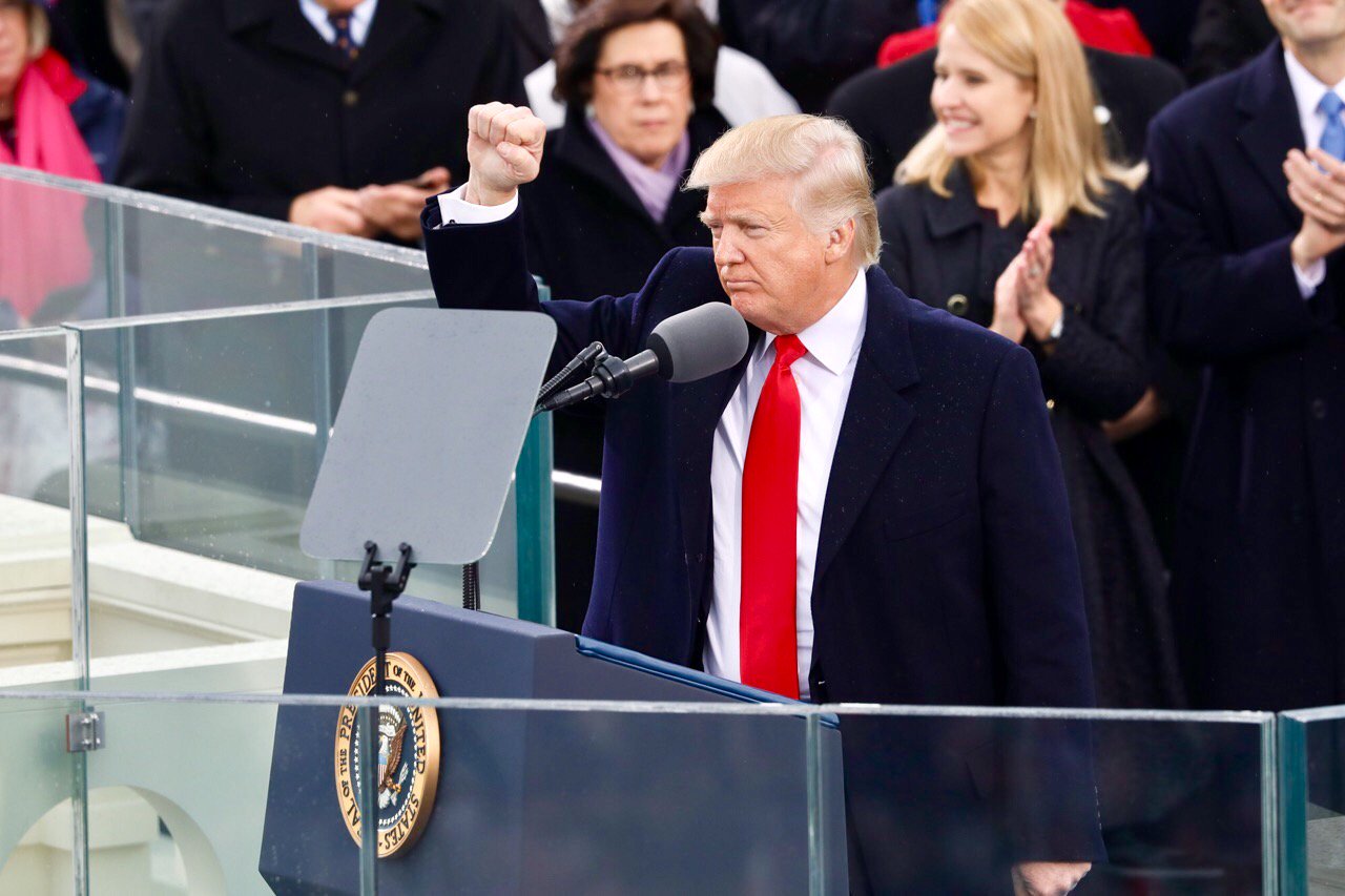 Donald Trump speaks at his first inauguration on 20 January 2017